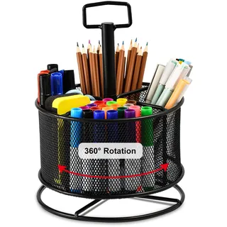 Marbrasse Mesh Schreibtisch Organizer,360Grad Drehbarer Multifunktionaler Stifthalter,4Fächer,Stiftehalter Schwarz,Aufbewahrungsbox für Zuhause,Büro Stifthalter