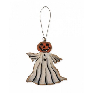 Horror-Shop Dekoobjekt Halloween Holz Ornament Kürbisgeist als Mitbringse braun|orange|schwarz|weiß