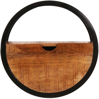 SIT Möbel Wandregal | rund | 1 Schublade | Mango-Holz natur | Gestell Metall schwarz | B 40 x T 20 x H 40 cm | 14367-01 | Serie SIDNEY