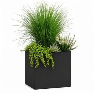 Pflanzwerk® Pflanzkübel CUBE Premium Fiberglas Blumenkübel Frostbeständig mit Lotus-Effekt, Lotus-Effekt - Handgefertigt - Eckig - Frostbeständig schwarz 23 cm x 23 cm x 23 cm