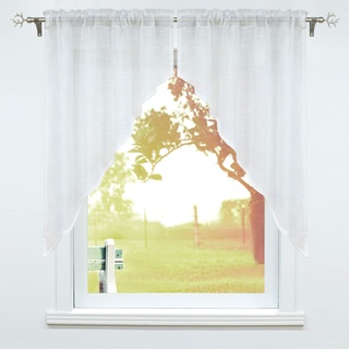 SCHOAL Scheibengardine mit Tunnelzug 2 Stück Kleinfenster Gardinen Küche Set Bistrogardinen Leinen Stores Fenstergardine Weiß BxH 80x100cm
