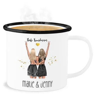 Emaille Becher Blechbecher - Party Freundinnen Geschenk Beste Freundin Geschenkidee Best Friends I Schwestern I Mädels Freundschaft I Geburtstag I Weihnachten - 300 ml - Weiß Schwarz - partner