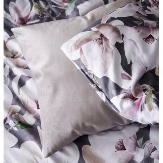 Wendebettwäsche Dorothy, APELT, Satin (Bio-Baumwolle), exklusive Design Bettwäsche mit großblütigen Magnolienzweige grau