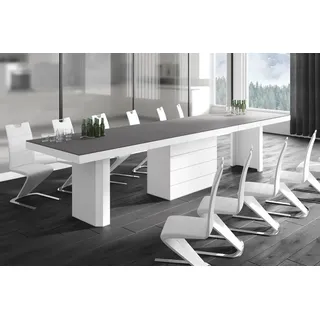 Design Konferenztisch Tisch HE-777 Grau Anthrazit MATT / Weiß HOCHGLANZ KOMBINATION XXL ausziehbar 140 bis 332 cm