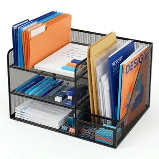 Relaxdays Schreibtisch Organizer Metall 5 Ablagen Schwarz