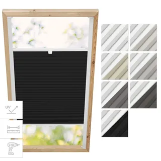 Estika Dachfenster-Plissee mit Bohren – Verdunkelung & Thermo, für Fakro-Fenster Modell 55/98, Stofffarbe Graphit-Weiß – Dachfensterrollo, Innenrollo, Fensterplissee