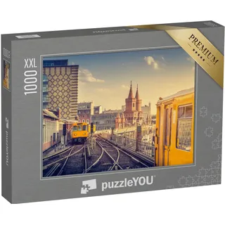 Puzzle 1000 Teile XXL „Berliner U-Bahn mit Oberbaumbrücke bei Sonnenuntergang, Deutschland“ – aus der Puzzle-Kollektion Berlin, Städte, Deutschland, Deutsche Städte, Deutsche Großstädte