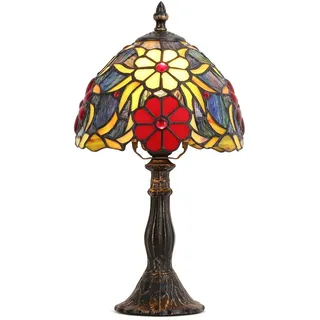 BARCELONA LED Tiffany Tischlampe „Saura“ Ø20cm – Vintage Klassische Tischleuchte aus Glas mit Buntglas Schirm im Art Nouveau & Industrial Stil – Retro Nachttischlampe E27 für