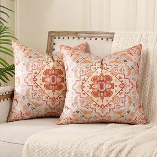 Set von 2 Boho Kissenhüllen 40 x 40 cm, Beige, Doppelseitig, Für Innen und Außen