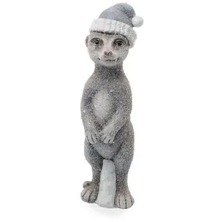 Dragimex Dekofigur Deko-Erdmännchen mit grauer Mütze – Polyfigur 19 cm – Winterdeko grau