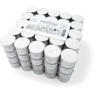 PRITOGO Teelichter, Weiß (100 Stück) 8 Stunden, Rußfrei, Ø 3,8 * 2,5 cm, Unparfümiert