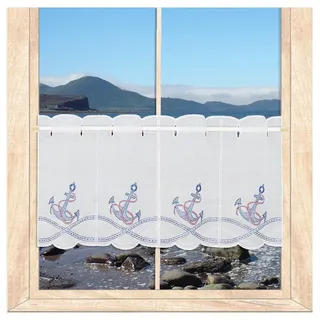 atelier alles-Spitze Maritime Scheibengardine Anker | In blau-weiß-rot bestickter Scheibenhänger | Ideal für Badezimmer geeignet | Höhe x Breite 30 x 64 cm