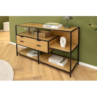 riess-ambiente Bücherregal SLIM LINE 115cm natur / schwarz · Raumteiler aus MDF und Metall, Einzelartikel 1-tlg., Mehrzweckregal fürs Wohnzimmer mit Schubladen · Industrial Design braun
