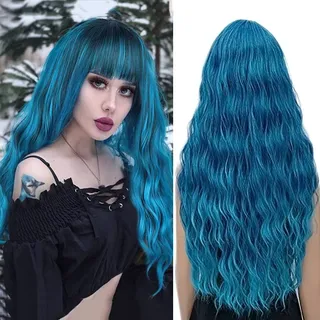 YEESHEDO Perücke Damenperücke Blau Lang Gewellt Locken Natürlich/Für Frauen Alltag Anime Cosplay Kostümparty Halloween Karneval (Ombre Blau)