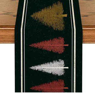 Tischläufer Weihnachten 240 cm bunte Tannenbäume schwarzer Hintergrund skandinavisch 40x240cm