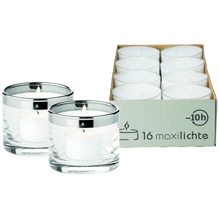 EDZARD 16 Maxi Teelichter inkl. 2 Windlichter Molly (Ø 70 mm, 10 Stunden) in weiß aus Paraffin - Teelicht für Teelichter Glas, Nightlights Teelichter inkl. Teelichtglas - Kerzen & Teelichter groß