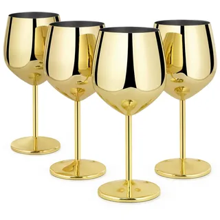 Livole Rotweingläser Set, 18Oz 550ml Weingläser aus Edelstahl, Champagner Gläser, Pokale Groß Bauchig, Cocktailgläser mit Stiel, Wine Glass Set für Cocktails, Rotwein, Gold (4er Pack)