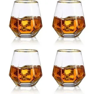 Whiskyglas Scotchglas Tumbler 300ml 4er Set Bourbon Klar + Goldrand 4