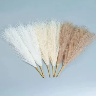 CALAMAANS Pampasgras,Faux Pampasgras18''/45CM,6 Stück künstliches Pampasgras Dekor für Vase Füller, Haus, Büro, Hochzeit und Veranstaltungen Dekor (Weißbeigebraun)