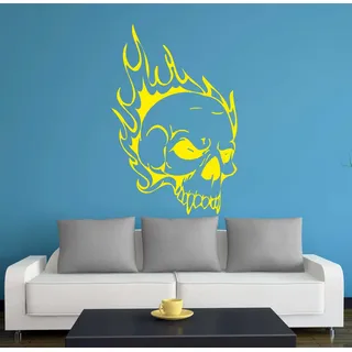 INDIGOS UG Wandtattoo Wandtattoo - Wandaufkleber - w355 Totenkopf Skull Schädel Bone gelb 120 cm
