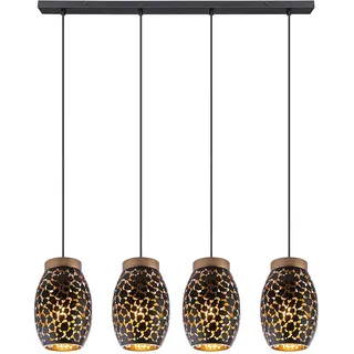 Pendelleuchte Hängelampe Esstisch 4 flammig  Esszimmerlampe Hängeleuchte, orientalisch, Metall schwarz gold gemustert, 4x E27 Fassungen, HxLxB 120x90x15 cm