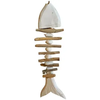 VARIOS Dekohänger Deko Fisch Hänger Weiß Maritim Sommer Küstenholz 40 cm, Küstenholz beige