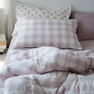 Lanqinglv Musselin Bettwäsche 135x200 cm Baumwolle Lila Weiß Kariert Gitter | ÖKO-TEX Zertifiziert,für Allergiker,4 Jahreszeiten Set,Leinenoptik Bettbezug 1 Kissenbezüge 80x80 mit Reißverschluss