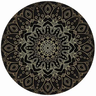 Bilderdepot24 Teppich Vinyl Wohnzimmer Schlafzimmer Flur Küche Mandala modern, rund - gold glatt, nass wischbar (Küche, Tierhaare) - Saugroboter & Bodenheizung geeignet goldfarben 60 cm x 60 cm