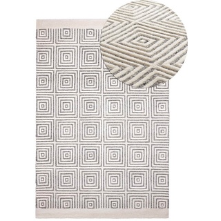 Designteppich Wollteppich Japandi, Handwebteppich Naturprodukt Wolle, Mazovia, 160 x 230 cm grau|weiß 160 x 230 cm