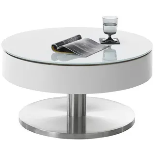 MCA furniture Couchtisch Couchtisch Suva, rund, Ø79, weiß, drehbare Tischplatte, auf Rolle (no-Set), Breite 79 cm,Tischplatte aus Glas weiß