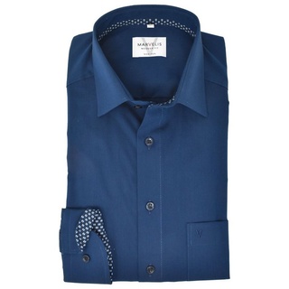 MARVELIS Businesshemd Businesshemd - Modern Fit - Langarm - Einfarbig - Dunkelblau blau