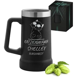 Maverton Isolierter Bierkrug mit Gravur 700 ml Edelstahl Schwarz - Geburtstagsgeschenk für Frauen - personalisierte Geschenke Frauen - Bierglas mit Gravur personalisiert