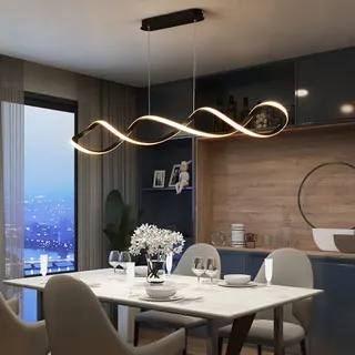 LED Hängeleuchte Esstisch Pendelleuchte höhenverstellbar Kronleuchter mit Fernbedienung Pendellampe Moderne Hänge lampe für Esszimmer wohnzimmer Schlafzimmer Küche Büro Leuchte (Schwarz, L80cm)