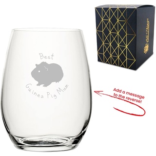 Weinglas ohne Stiel mit persönlicher Gravur "Best Guinea Pig Mum" Design, personalisierbar, mit Lasergravur, inklusive Geschenkbox, Geschenk für Mama, Geburtstagsgeschenk