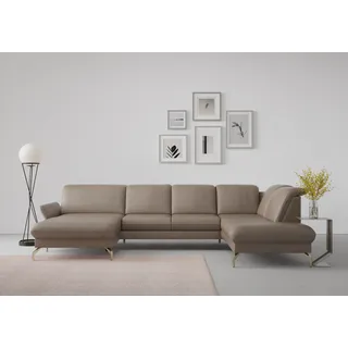 Wohnlandschaft SIT & MORE "Fashion U-Form", grau (taupe), B:338cm H:84cm T:207cm, Sofas, wahlweise mit Kopfteilverstellung, Vorziehsitz, motorisch, Nickelfüße