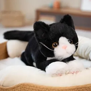 Xiyocadt Katzen Plüschtier,50cm Realistische Katze Kuscheltier,Weiches Stofftier Kopfkissen Plüschpuppe,Kindliche Gesellschaft Trost Stofftier Spielzeug Geschenke für Jungen Mädchen (Schwarz Weiß)