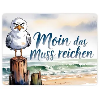 speecheese Metallschild Möwe Aquarell Moin Spruch Metallschild XL in 21x28 cm 28 x 21 cm | 21 cm