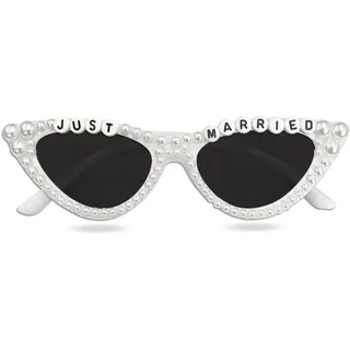 Sonnenbrille für die Braut zum Junggesellenabschied, Katzenaugen-Perlenbrille „Just Married“ für Frauen, Brautjungfer, zukünftige Braut, Party-Geschenkzubehör, Junggesellenabschied-Accessoires