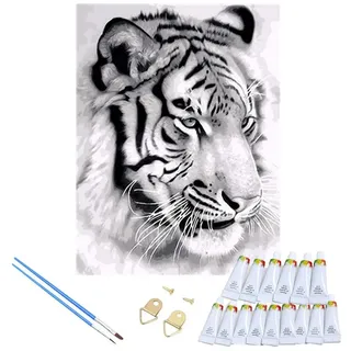 LA CUTE Malen nach Zahlen Tiger Malset – Kreatives Malen nach Zahlen mit Rahmen 30x40cm (Komplettes Malset: Kreatives Malen nach Zahlen mit Rahmen und Farben, Malen nach Zahlen Set: Leinwand 30x40cm, Acrylfarben, Pinsel, Rahmen), Tiger Malset: Hochwertige Leinwand 30x40cm mit Acrylfarben & Rahmen