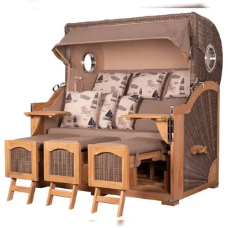 Mr. Deko Strandkorb - bene living - Ammersee Grande XXL Teak Bullauge - PE grau - Modell 540 - 3-Sitzer inkl. Liftersystem