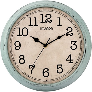 HYLANDA Wanduhr Vintage Rund 30cm, Lautlosem Sweep Uhrwerk Nicht-Tickende, Leicht zu Lesen, Deko Geschenk für Wohnzimmer, Küche, Schlafzimmer, Büro(Salbeigrün)