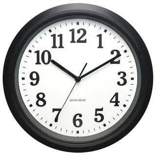 KIZLOC 32 cm Outdoor Uhr Garten Wasserfest, Gartenuhr Außen Wetterfest, Leicht Ablesbare Lautlose Batteriebetriebene Runde Wanduhr für Draußen Pool Balkon Badezimmer (Schwarz)