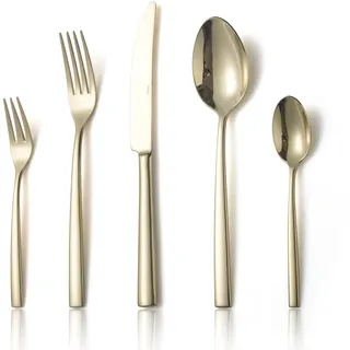 Alata Konrad 18/10 Edelstahl Poliert Champagner Gold, Besteck Set 6 Personen, Essbesteck 30 teilig, Monobloc-Messer, Glänzend, Spülmaschinenfest