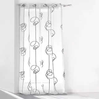 Douceur d'Intérieur - 1622788, Gardine Mit Osen, 140 X 240 cm, Looping, Voile Bedruckt Transferdruck, Weiss/Schwarz