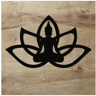 Namofactur LED Dekolicht Yoga, Buddha Lotus Haltung Blume, Meditation Wandlampe aus Holz, Mit Zugschalter, LED fest integriert, Warmweiß schwarz