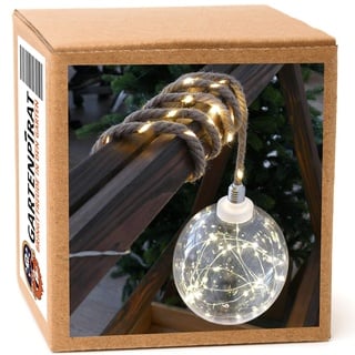 Gartenpirat Weihnachtskugel LED beleuchtet Ø 20cm groß Hanfseil Batterie Weihnachtsdeko