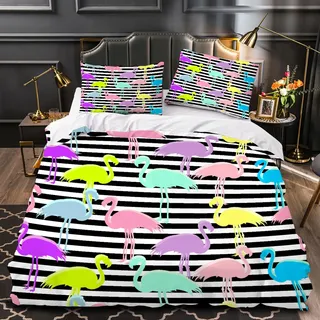 RFFLUX 3D Flamingos Bettwäsche Set 135x200 cm 2teilig Weiche und Angenehme Microfaser Bettwäsche Abstrakt Flamingo Bettbezug Kinderbettwäsche mit Kissenbezug 80x80 cm(Stil 72-7)