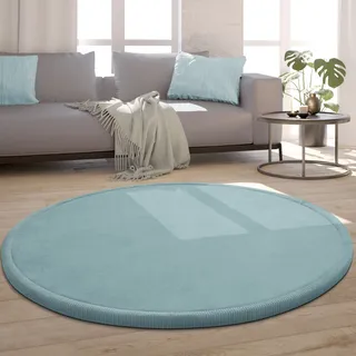 Teppich PACO HOME "Tatami 475" Teppiche Gr. Ø 200 cm, 24 mm, 1 St., blau Esszimmerteppiche Kurzflor, Uni Farben, mit Memory Foam, waschbar