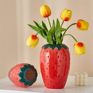 BestAlice Erdbeervase für Blumen, niedliche Keramik-Erdbeere, dekorative Vase, Vintage-inspirierte Erdbeervase für Zuhause, Küche, Dekorationen (klein)