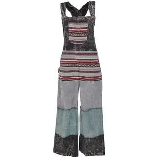 Guru-Shop Relaxhose Patchwork Latzhose, Japan Style, Boho Hose -.. alternative Bekleidung schwarz L/XL
